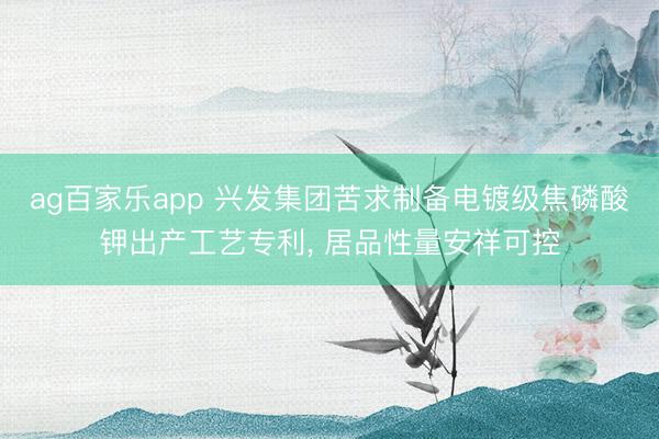 ag百家乐app 兴发集团苦求制备电镀级焦磷酸钾出产工艺专利， 居品性量安祥可控