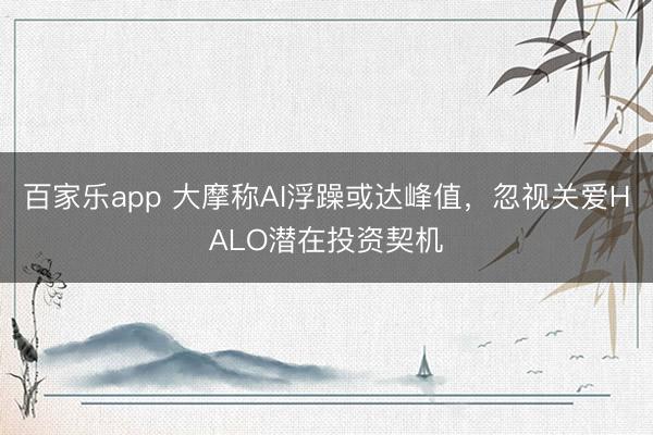 百家乐app 大摩称AI浮躁或达峰值，忽视关爱HALO潜在投资契机