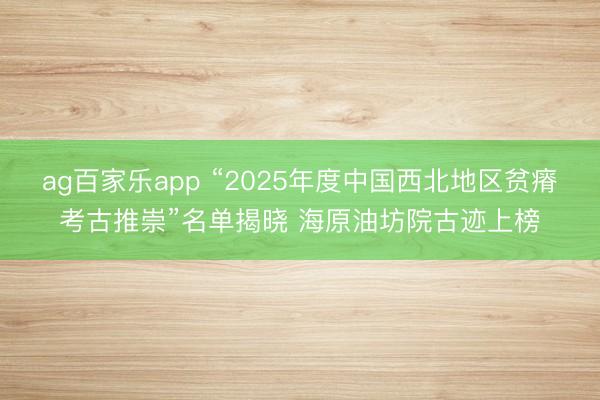 ag百家乐app “2025年度中国西北地区贫瘠考古推崇”名单揭晓 海原油坊院古迹上榜