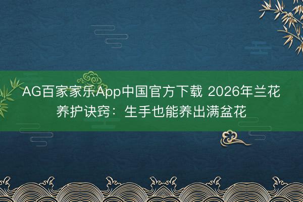 AG百家家乐App中国官方下载 2026年兰花养护诀窍:生手也能养出满盆花