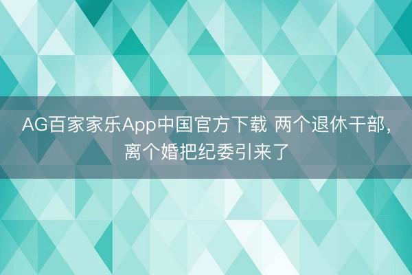 AG百家家乐App中国官方下载 两个退休干部,离个婚把纪委引来了
